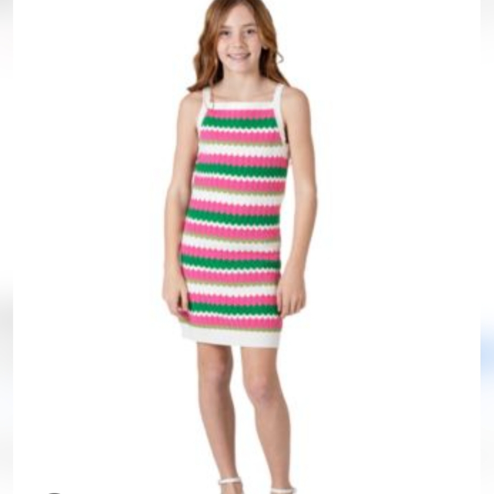 Rare Editions Pink and Green Striped Dress